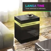 HOMCOM Noptieră LED cu 16 Culori și 4 Moduri, cu 2 Sertare, din Lemn, 45x35x52 cm, Negru