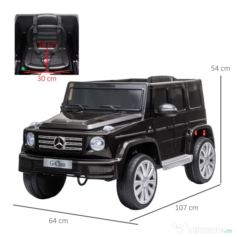 HOMCOM Mașină Electrică pentru Copii 3-8 Ani, 3-5km/h, cu Telecomandă, Bord, Centură, Muzică și Faruri LED, Negru