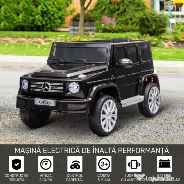 HOMCOM Mașină Electrică pentru Copii 3-8 Ani, 3-5km/h, cu Telecomandă, Bord, Centură, Muzică și Faruri LED, Negru