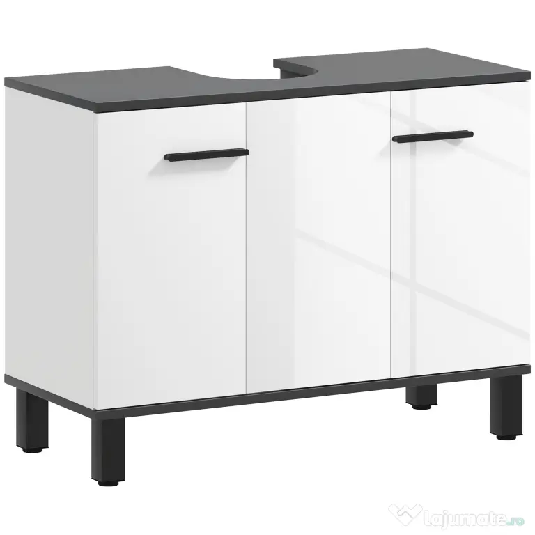 HOMCOM Dulap Sub Chiuvetă pentru Baie cu 2 Uși și Raft Reglabil, 80x34x60 cm, Alb Lucios