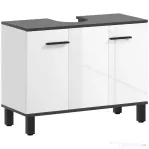 HOMCOM Dulap Sub Chiuvetă pentru Baie cu 2 Uși și Raft Reglabil, 80x34x60 cm, Alb Lucios
