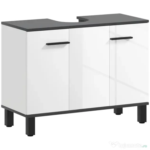 HOMCOM Dulap Sub Chiuvetă pentru Baie cu 2 Uși și Raft Reglabil, 80x34x60 cm, Alb Lucios