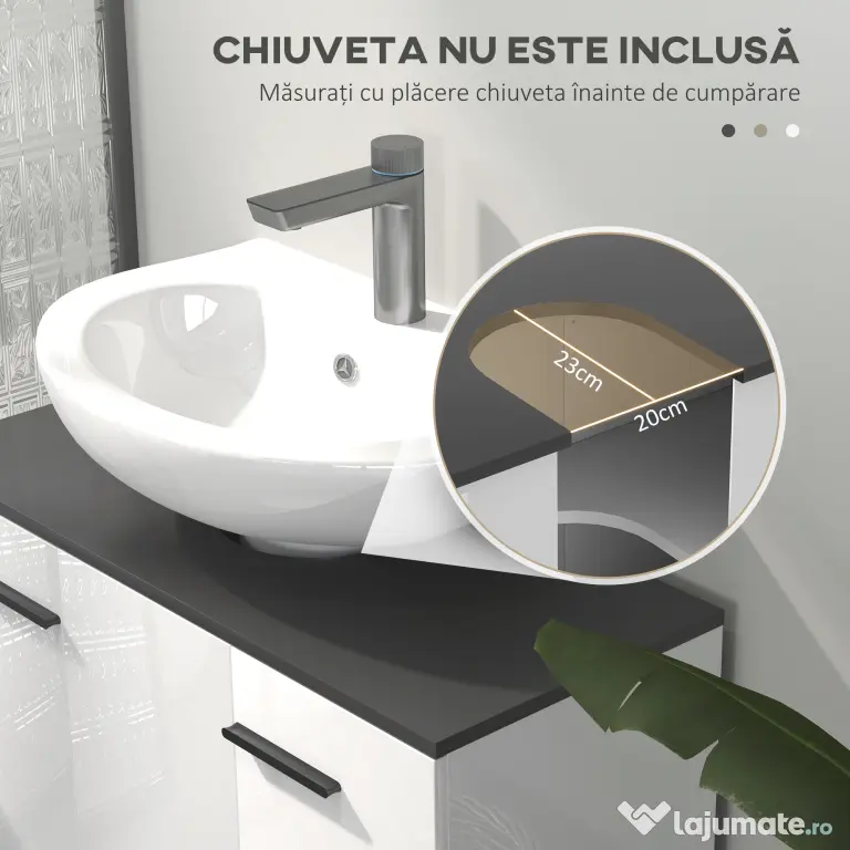 HOMCOM Dulap Sub Chiuvetă pentru Baie cu 2 Uși și Raft Reglabil, 80x34x60 cm, Alb Lucios