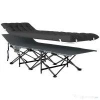 Outsunny Pat de Camping Pliabil cu Suport pentru Cap Înclinat și Saltea Detașabilă, 196x68x37 cm, Negru