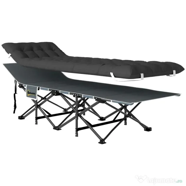 Outsunny Pat de Camping Pliabil cu Suport pentru Cap Înclinat și Saltea Detașabilă, 196x68x37 cm, Negru