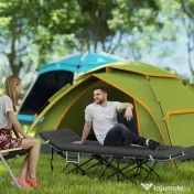 Outsunny Pat de Camping Pliabil cu Suport pentru Cap Înclinat și Saltea Detașabilă, 196x68x37 cm, Negru 