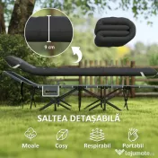 Outsunny Pat de Camping Pliabil cu Suport pentru Cap Înclinat și Saltea Detașabilă, 196x68x37 cm, Negru 
