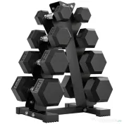 SPORTNOW Set Gantere Hexagonale cu Suport pentru Economisirea Spațiului, de la 2 kg la 10 kg, Negru 