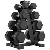 SPORTNOW Set Gantere Hexagonale cu Suport pentru Economisirea Spațiului, de la 2 kg la 10 kg, Negru