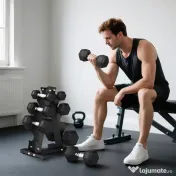 SPORTNOW Set Gantere Hexagonale cu Suport pentru Economisirea Spațiului, de la 2 kg la 10 kg, Negru 