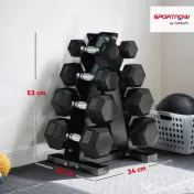 SPORTNOW Set Gantere Hexagonale cu Suport pentru Economisirea Spațiului, de la 2 kg la 10 kg, Negru 