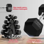 SPORTNOW Set Gantere Hexagonale cu Suport pentru Economisirea Spațiului, de la 2 kg la 10 kg, Negru 