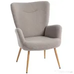 HOMCOM Fotoliu modern din material Sherpa îmbunătățit cu spătar înalt și brațe, Gri