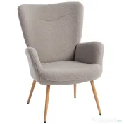 HOMCOM Fotoliu modern din material Sherpa îmbunătățit cu spătar înalt și brațe, Gri 