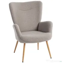 HOMCOM Fotoliu modern din material Sherpa îmbunătățit cu spătar înalt și brațe, Gri