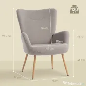 HOMCOM Fotoliu modern din material Sherpa îmbunătățit cu spătar înalt și brațe, Gri 