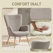 HOMCOM Fotoliu modern din material Sherpa îmbunătățit cu spătar înalt și brațe, Gri 