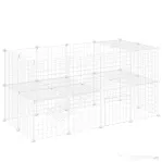 PawHut Țarc pentru Animale de Companie Mici, cu 36 de Panouri Modulabile din Metal și Ușă, Alb