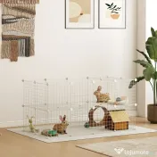 PawHut Țarc pentru Animale de Companie Mici, cu 36 de Panouri Modulabile din Metal și Ușă, Alb