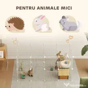 PawHut Țarc pentru Animale de Companie Mici, cu 36 de Panouri Modulabile din Metal și Ușă, Alb