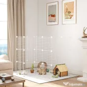 PawHut Țarc pentru Animale de Companie Mici, cu 36 de Panouri Modulabile din Metal și Ușă, Alb