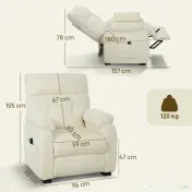 HOMCOM Fotoliu Reclinabil 150° cu Efect de Catifea, Suport pentru Picioare, Telecomandă și Buzunar Lateral, 96x90x105 cm, Alb 