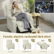 HOMCOM Fotoliu Reclinabil 150° cu Efect de Catifea, Suport pentru Picioare, Telecomandă și Buzunar Lateral, 96x90x105 cm, Alb 