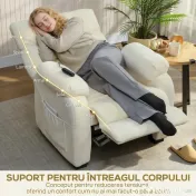 HOMCOM Fotoliu Reclinabil 150° cu Efect de Catifea, Suport pentru Picioare, Telecomandă și Buzunar Lateral, 96x90x105 cm, Alb 