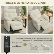 HOMCOM Fotoliu Reclinabil 150° cu Efect de Catifea, Suport pentru Picioare, Telecomandă și Buzunar Lateral, 96x90x105 cm, Alb 