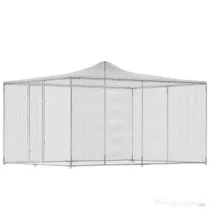 PawHut Coteț pentru găini de exterior cu acoperiș și încuietori, din oțel zincat, 4x3x2 m, argintiu