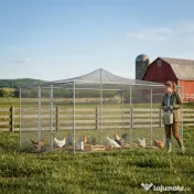 PawHut Coteț pentru găini de exterior cu acoperiș și încuietori, din oțel zincat, 4x3x2 m, argintiu 
