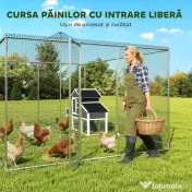 PawHut Coteț pentru găini de exterior cu acoperiș și încuietori, din oțel zincat, 4x3x2 m, argintiu 