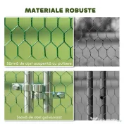 PawHut Coteț pentru găini de exterior cu acoperiș și încuietori, din oțel zincat, 4x3x2 m, argintiu 