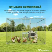 PawHut Coteț pentru găini de exterior cu acoperiș și încuietori, din oțel zincat, 4x3x2 m, argintiu 