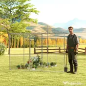 PawHut Coteț pentru găini de exterior cu acoperiș și încuietori, din oțel zincat, 4x3x2 m, argintiu 