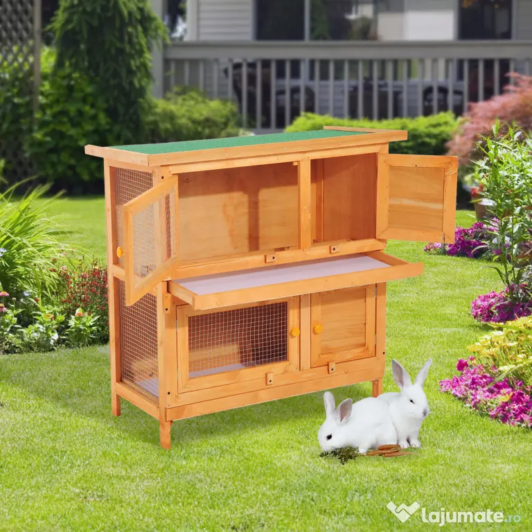 PawHut cusca de exterior pentru iepuri, lemn brad 90x45x90cm