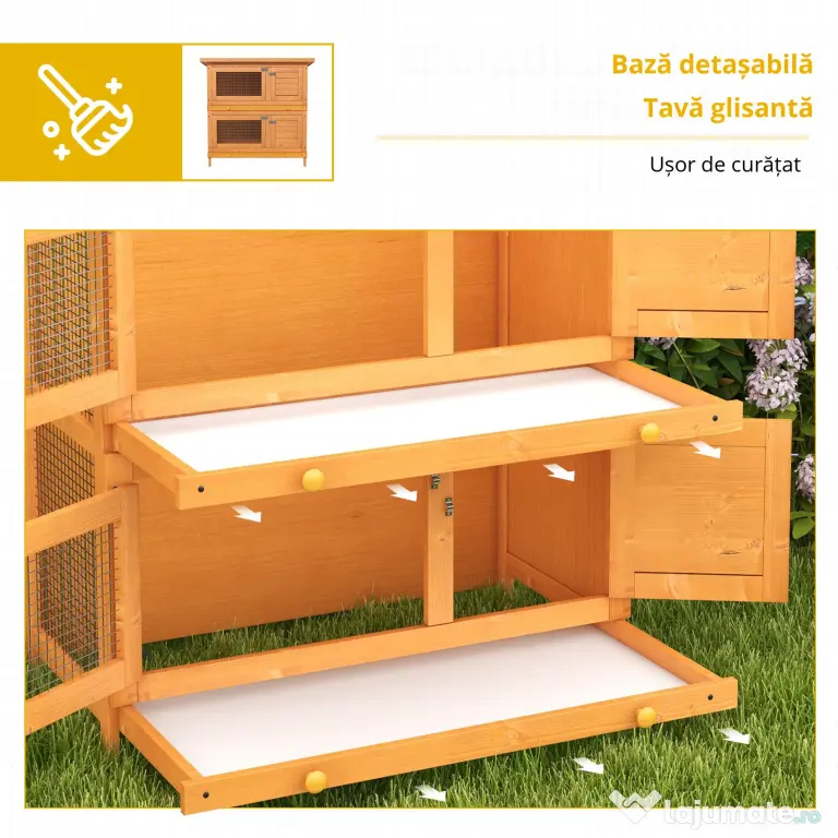 PawHut cusca de exterior pentru iepuri, lemn brad 90x45x90cm
