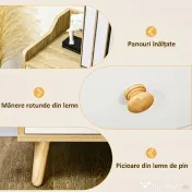 HOMCOM Bufet Modern din PAL si Lemn de di Pin cu 3 Sertare si 2 Dulapioare cu 2 Niveluri, 90x32x80 cm, Alb si Lemn Natur 