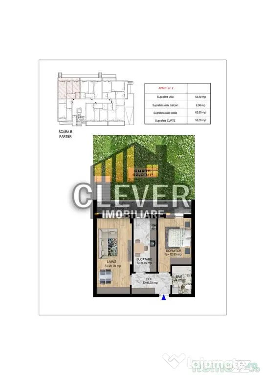 Apartament 2 camere + curte 52mp, Pallady, Comision 0%
