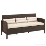 Outsunny Canapea de exterior cu 3 locuri, din ratan PE, cu perne confortabile și detașabile, 173x68x78 cm, maro