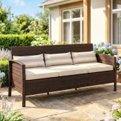 Outsunny Canapea de exterior cu 3 locuri, din ratan PE, cu perne confortabile și detașabile, 173x68x78 cm, maro