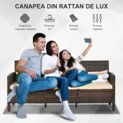Outsunny Canapea de exterior cu 3 locuri, din ratan PE, cu perne confortabile și detașabile, 173x68x78 cm, maro