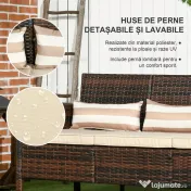 Outsunny Canapea de exterior cu 3 locuri, din ratan PE, cu perne confortabile și detașabile, 173x68x78 cm, maro