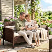 Outsunny Canapea de exterior cu 3 locuri, din ratan PE, cu perne confortabile și detașabile, 173x68x78 cm, maro