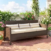 Outsunny Canapea de exterior cu 3 locuri, din ratan PE, cu perne confortabile și detașabile, 173x68x78 cm, maro