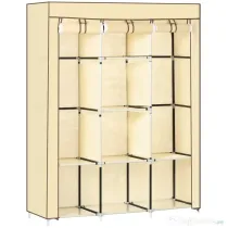 HOMCOM Dulap din stofa cu 8 rafturi si 2 bare, dulap portabil cu usa rulanta, 125x43x162,5 cm, bej