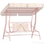 AIYAPLAY Leagăn de exterior pentru copii cu 2 locuri, acoperiș reglabil și centuri de siguranță, 112x75x120 cm, roz