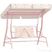 AIYAPLAY Leagăn de exterior pentru copii cu 2 locuri, acoperiș reglabil și centuri de siguranță, 112x75x120 cm, roz