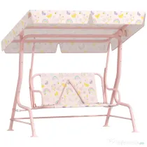 AIYAPLAY Leagăn de exterior pentru copii cu 2 locuri, acoperiș reglabil și centuri de siguranță, 112x75x120 cm, roz