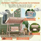 AIYAPLAY Leagăn de exterior pentru copii cu 2 locuri, acoperiș reglabil și centuri de siguranță, 112x75x120 cm, roz